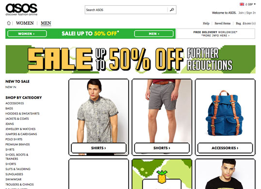 ASOS sale landing page